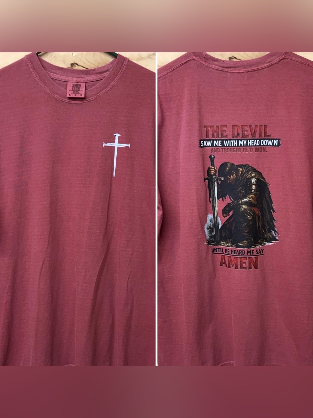 Comfort Colors Men's Long Sleeve Tee in Dusty Rose with Faith Graphic